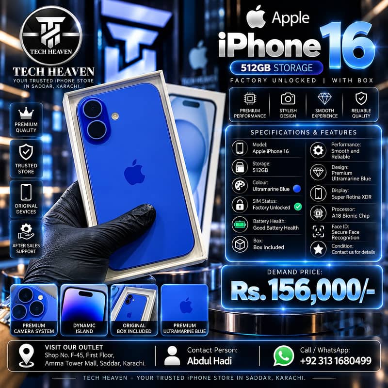 iPhone 16 512 GB Factory Unlocked With Box Apple iPhone 16 Non PTA ...