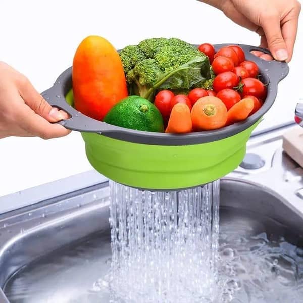 T   2pcs/Set Folding PP Colander Fruit Vegetable Washing Basket Bowl