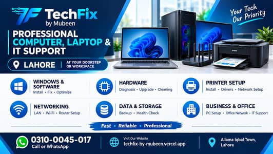 TechFix by Mubeen – Professional Laptop, Computer & IT Services in LHR