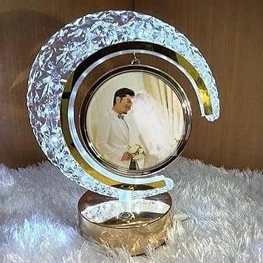 T   LED crystal lamp moon heart photo frame table light touch dimming bedside bedlamp, FEELINGS WE CUSTOMIZE EMOTIONS Half moon shape Crystal LED Photo frame | Home Decor | Anniversary Gift | Gifts for Couples