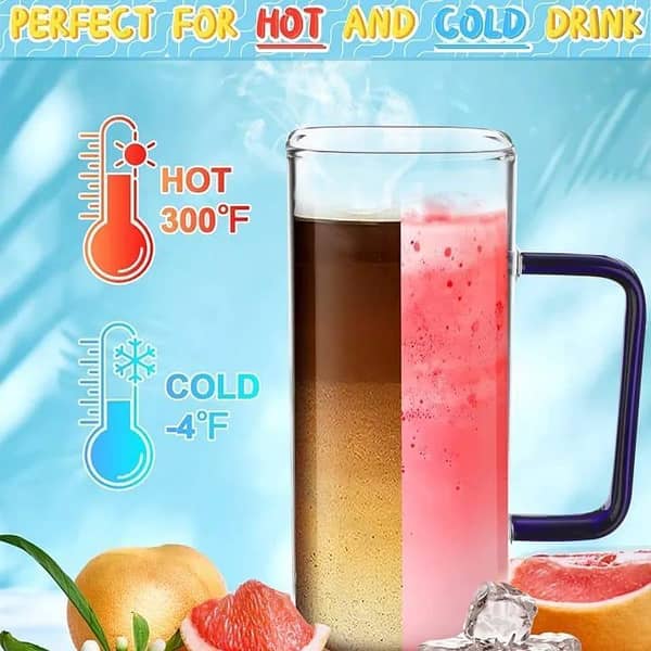 T  - Microwave Safe Drinkware - Bamboo Lid Milk Cup - Airtight Juice Jar for Juices and Beverages - Modern Heat Resistant Juice Cup - Creative Ice and Shake Glass - Large Size Handle Mug - Travel Sipper Bottle for Smoothie and Cocktail