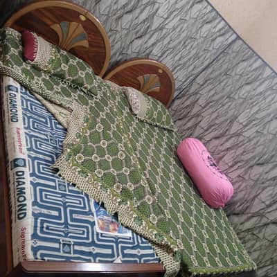 2 wooden single bed with mattress