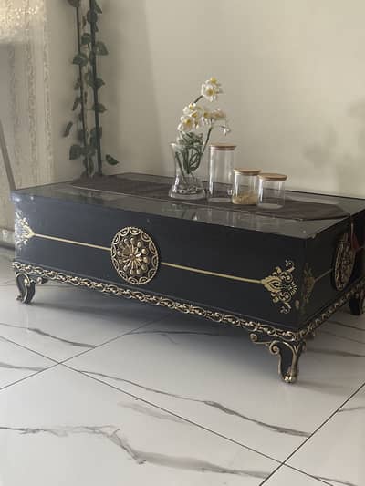 Golden black table wooden work