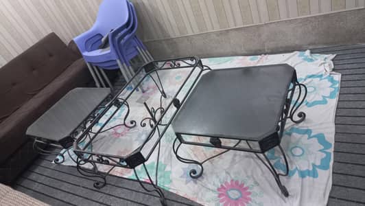 Wrought Iron 3 Piece Center Table Set - Heavy Duty - 2 Small + 1 Large