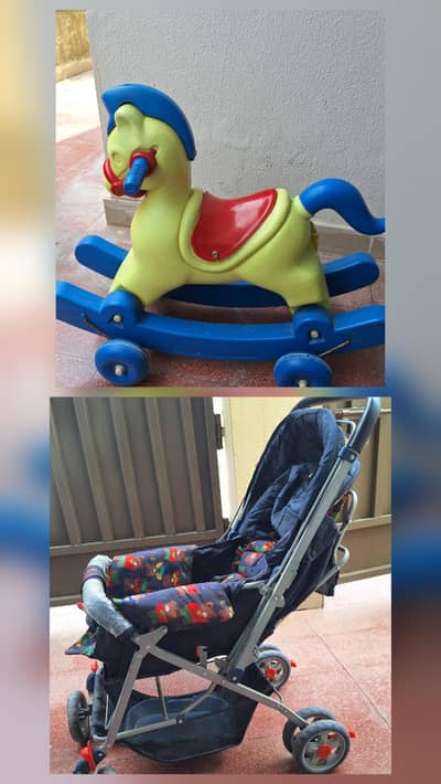BABY STROLLER AND ROCKING HORSE