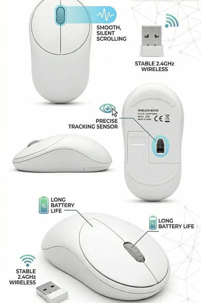 White Wireless Mouse 2.4GHz with USB Receiver
