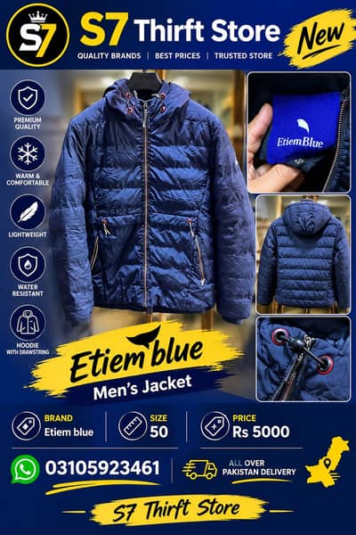Etiem blue  Men’s  Navy blue paffer jacket size 50. Rs 5000 S7 Thirft