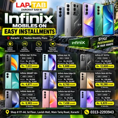Infinix Mobiles on Easy Installments | Hot 70, Note 60, GT 50 Pro