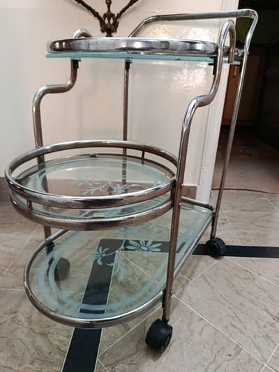 Elegant 2-Tier Glass Tea Trolley with Wheels