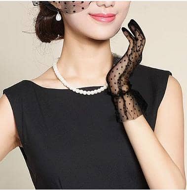 1 PAIR Women's Polka Dot Lace Gloves – Elegant Short Mesh Dress Gloves for Parties  Weddings R5966