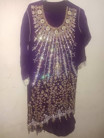 dark purple heavy stone work 3 piece suit shara dubata tail frok
