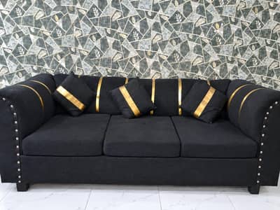 Luxury Black & Gold 5 Seater Sofa Set (3+2) - Like New - Lahore