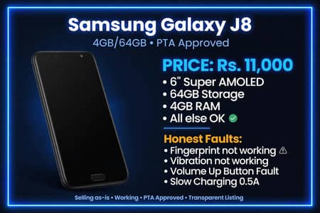 Samsung Galaxy J8 SM-J810F 4GB 64GB PTA Approved - Rs 11000