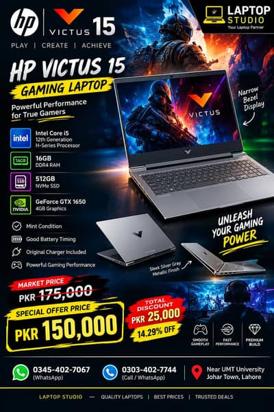 Hp Victus Cor i5 12Th Gen H processor/ 16Gb ram/ 512Gb NVMe