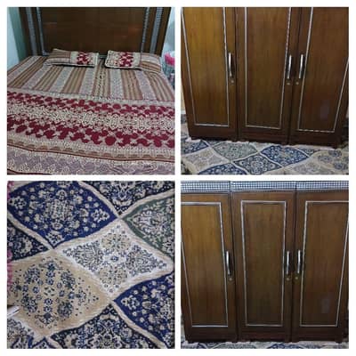 bed with side table and 3 single cupboard good condition 03365171386