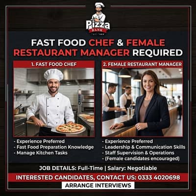 Fast Food Chef & Female Restaurant Manager Required | Jobs