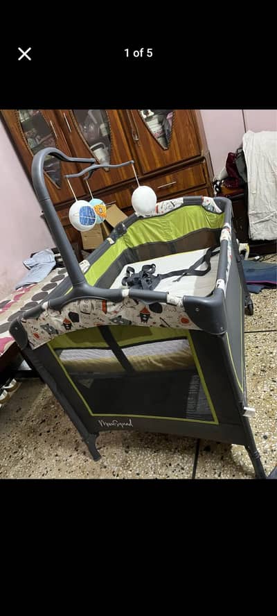 Mom Squad Baby Cot Playard with Bassinet & Changing Table – Like New