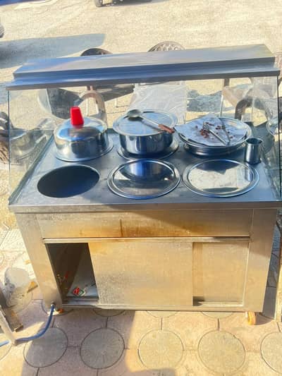 Steamer counter with 6 steel Pans