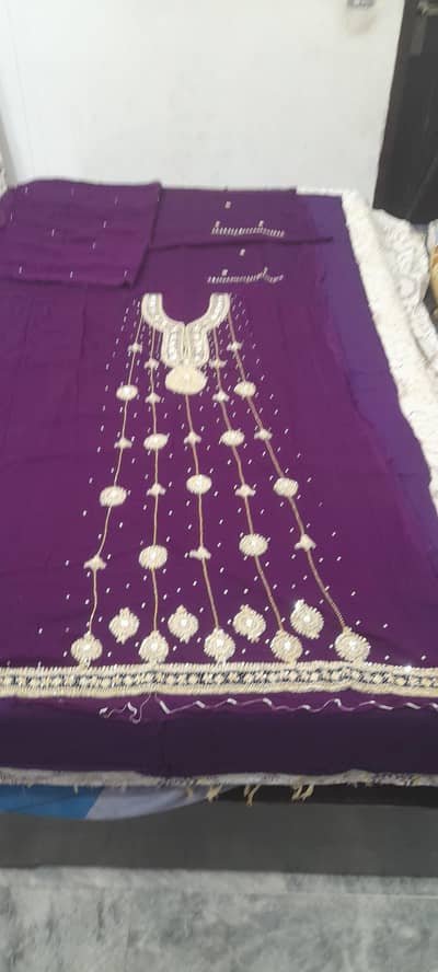 chiffon ( jarjet ) suit 3 piece  with shameez unstitched plum color.