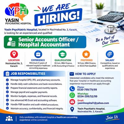 Senior Accounts Officer / Hospital Accountant – Karachi