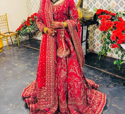 Red Bridal Lehenga with Heavy Golden Embroidery | Wedding Barat Dress