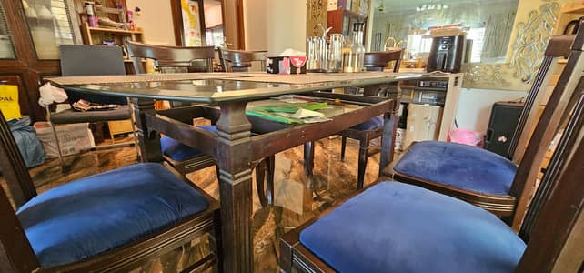 6 Seater Dining Table | Glass Top Dining Table with 6 Chairs for Sale