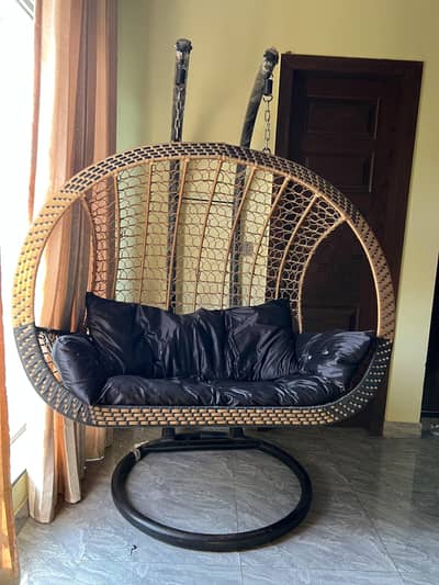 Double Seater Hanging Swing Chair / Jhoola with Stand & Cushions