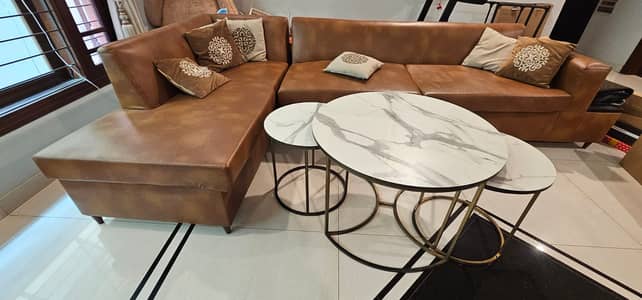 L-Shape Sofa Set with 3 Tables | Living Room Furniture