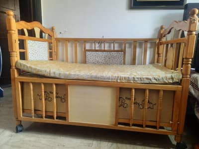 Strong Wooden Baby Cot for Newborn to Toddler | Neat Condition