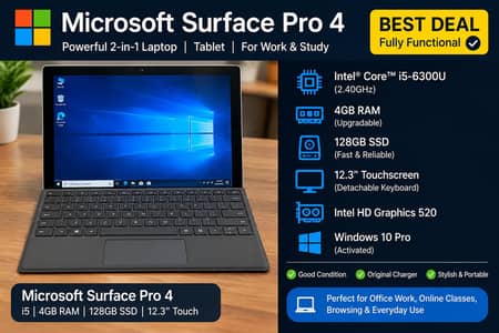 Microsoft Surface Pro 4 Core i5 6th Gen | 4GB RAM | 128GB SSD