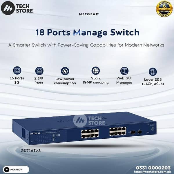 Netgear GS716Tv3 16-Port Gigabit Smart Managed Pro Switch with 2 SFP Ports