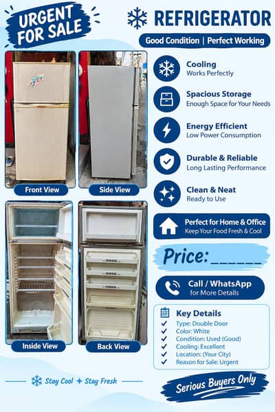 URGENT FOR SALE – DOUBLE DOOR REFRIGERATOR
