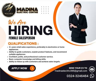We are hiring female sales person
