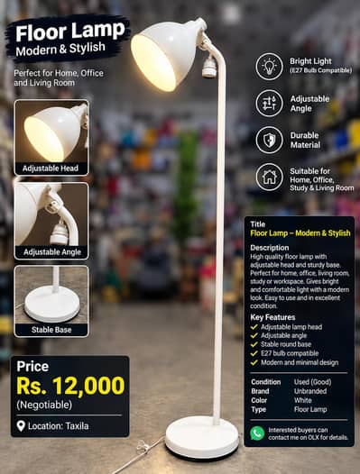 White Floor Lamp with Adjustable Head – Modern Standing Light