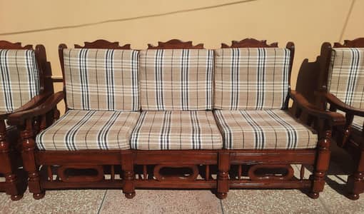 Antique Solid Wood 5-Seater Sofa Set with Cushions
