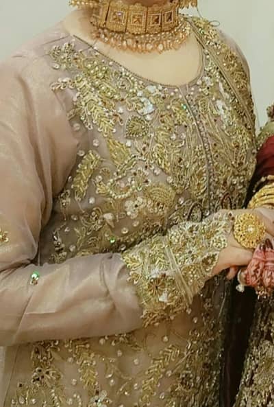 Beautiful heavy embroidered Bridal/party wear maxi Dusty pink and gold
