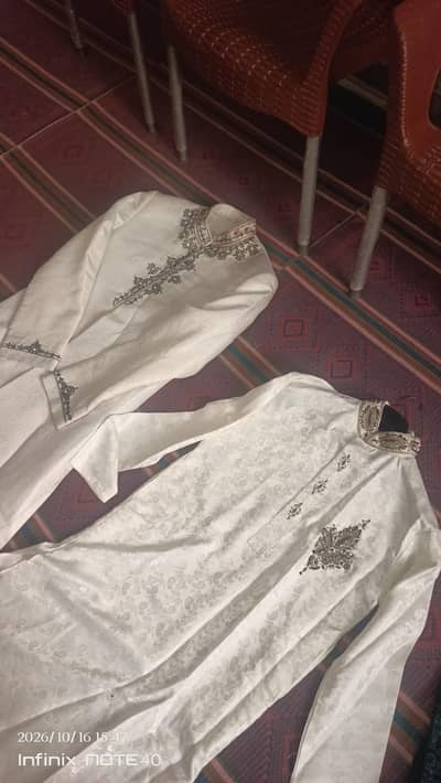 2 persons dulha sherwani white and black along with kurta