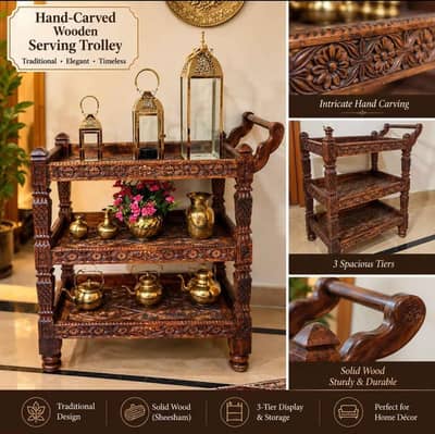 Wooden Trolley Decorative Pure Wood, Handicraft