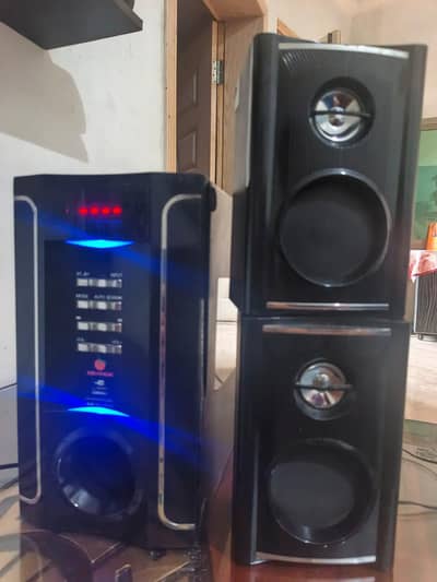 Orange Home Theater Sound System | 2 Speakers + Subwoofer