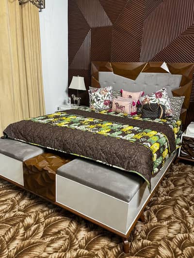 Branded wooden bed set