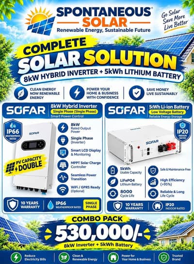 SOFAR 8kW Hybrid Inverter + 5kWh Lithium Battery Combo