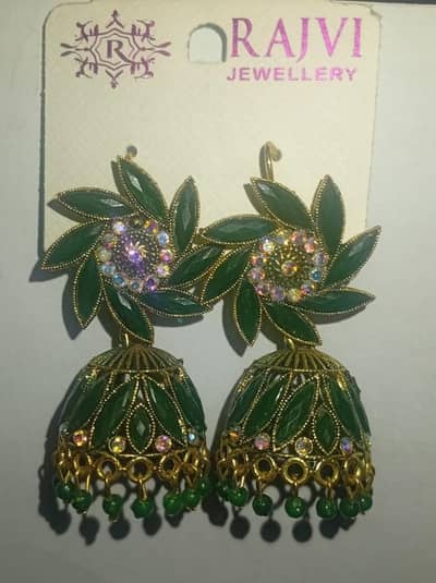 Green Meena Jhumka _ Bridal Earrings For Girls
