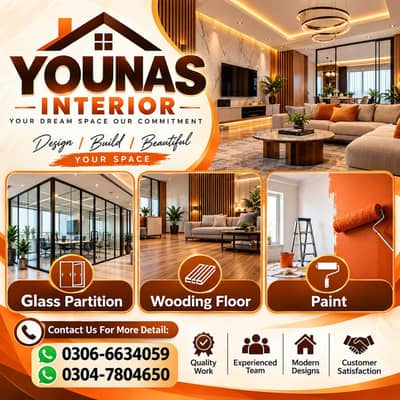 Modern Ceiling, Glass Partition , Wall Paneling Service ,Wooding Floor