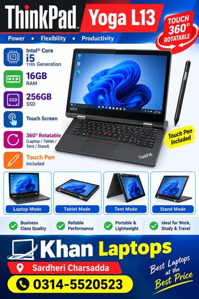 thinkpad yoga i5 11h Gen touch screen 360 rotatable 16GB ram 256GB ssd