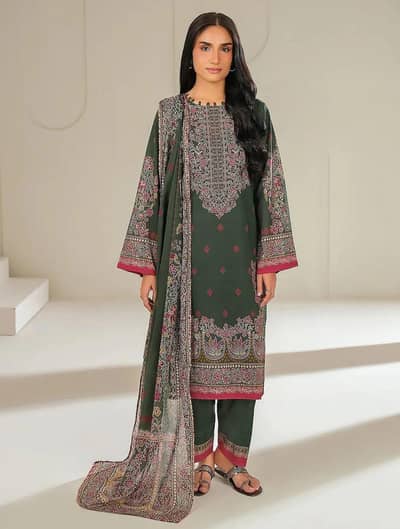 Green Printed Linen 3-Piece Suit for Women