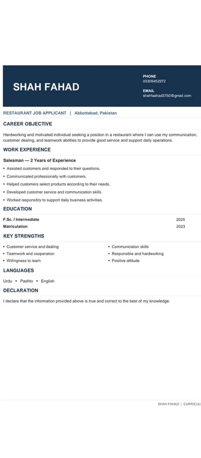 Job Wanted In Abbotabad
