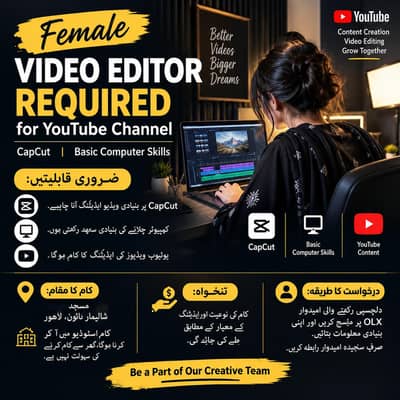 Female basic capcut Video Editor Required for YouTube Channel