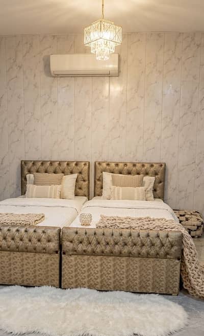 Premium Tufted Golden Single beds (Pair)