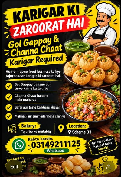 Chef For Gol Gappay and Chana Chaat