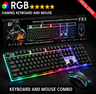 Gaming RGB Light Keyboard & Mouse Wired /Mechanical Feel waterproof